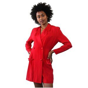CACHE Vintage 80s Womens Red Retro Tuxedo Jacket Romper Shorts Dress 8
